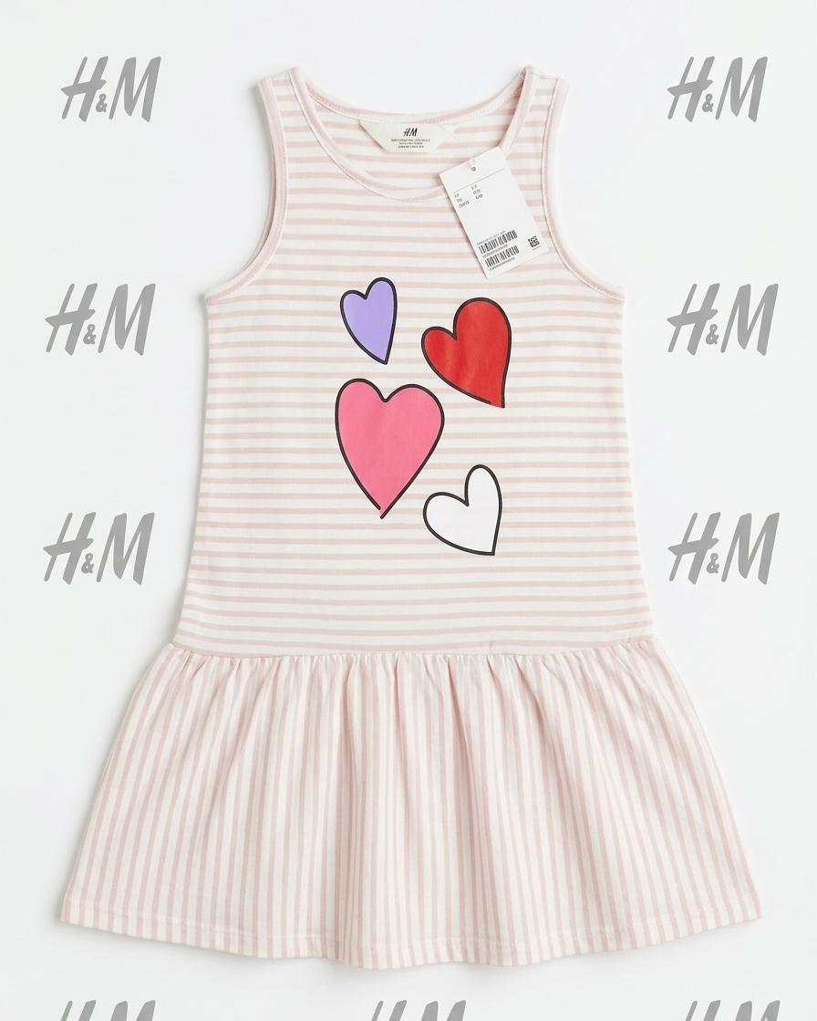 H&M Girls Heart Print Sleeveless Cotton Pink Frock – Bangladesh Import