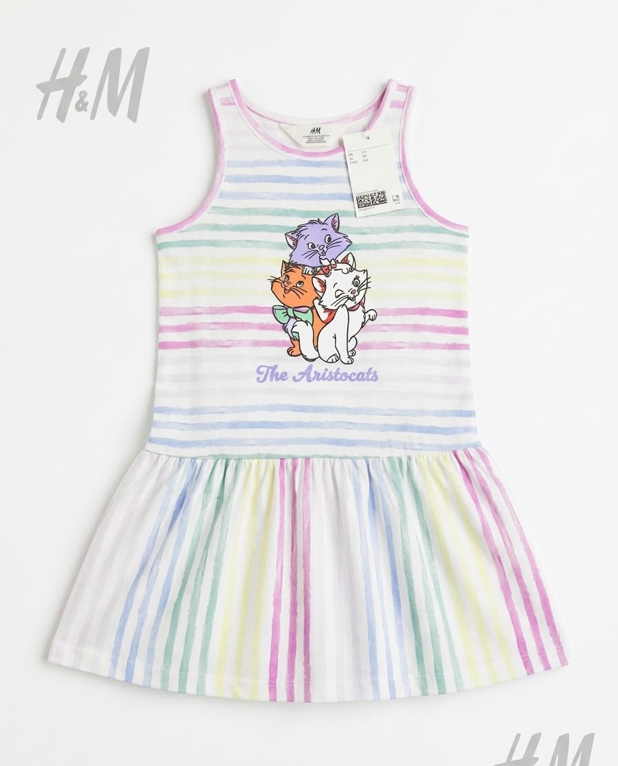Disney Aristocats Girls Rainbow Stripe Sleeveless Cotton Frock | Summer Dress for Kids