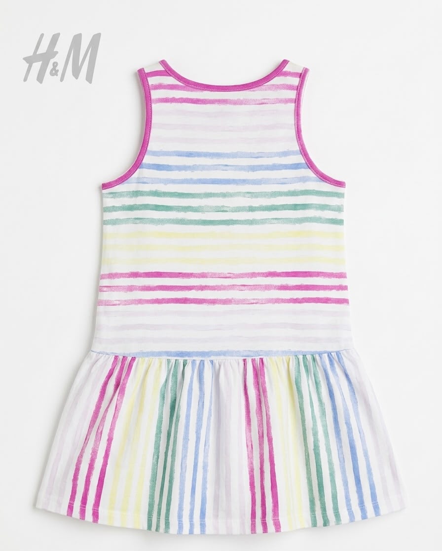 Disney Aristocats Girls Rainbow Stripe Sleeveless Cotton Frock | Summer Dress for Kids