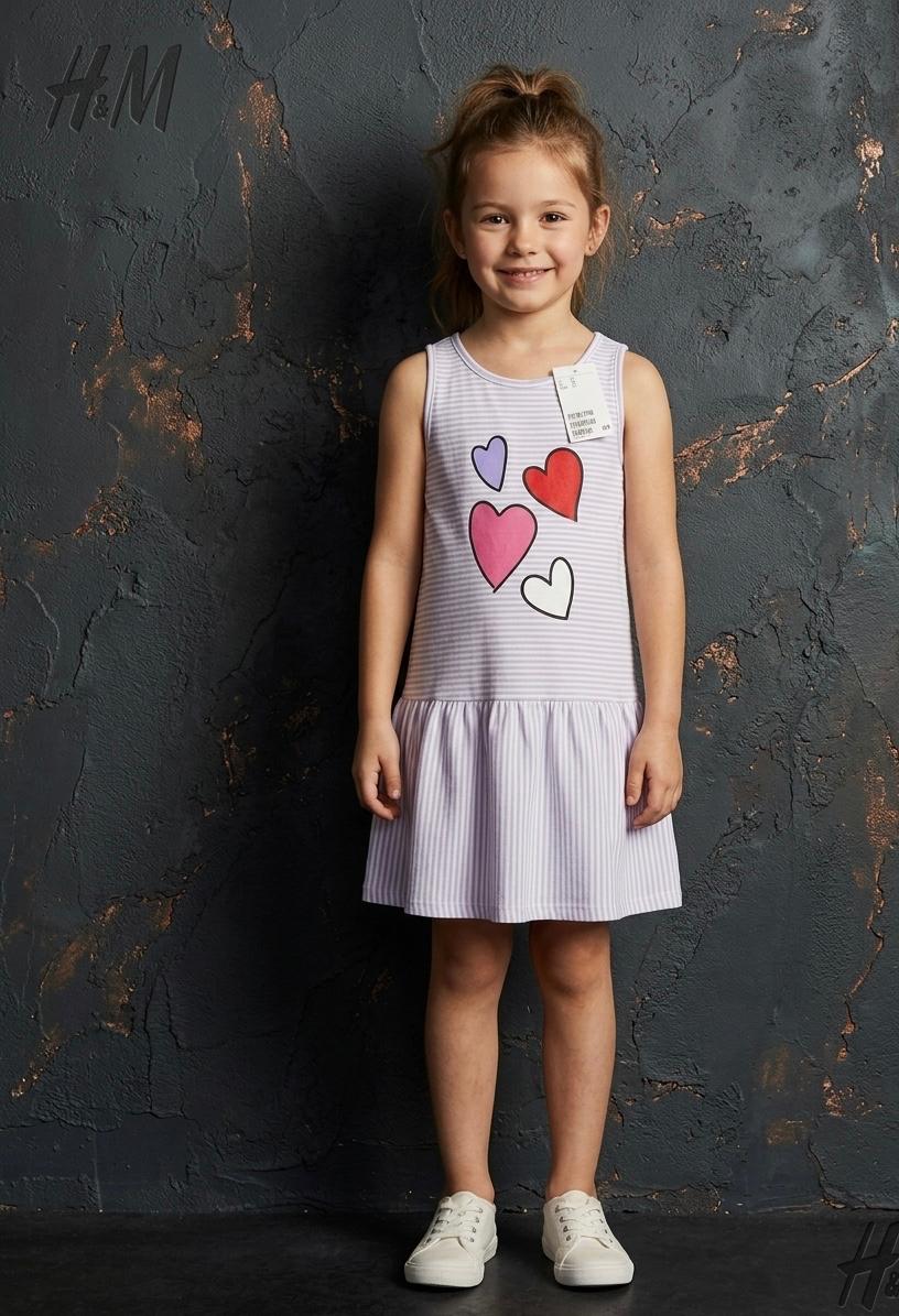 Kids Striped Heart Frock - Baby Girl Summer Sleeveless Dress