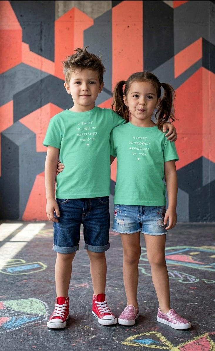 Kids Summer Graphic T-Shirt - Mint Green Crew Neck Tee