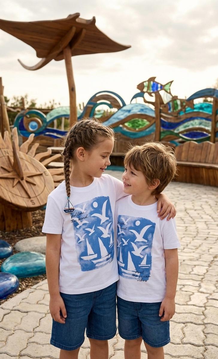 Kids "Ocean Vibes" Premium Cotton Graphic Tee – White