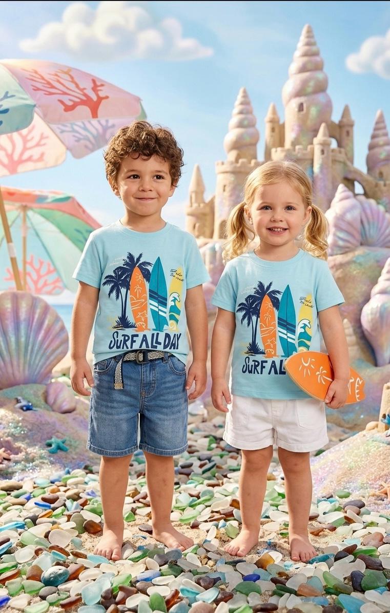 Kids "Surf All Day" Premium Cotton Graphic Tee – Sky Blue