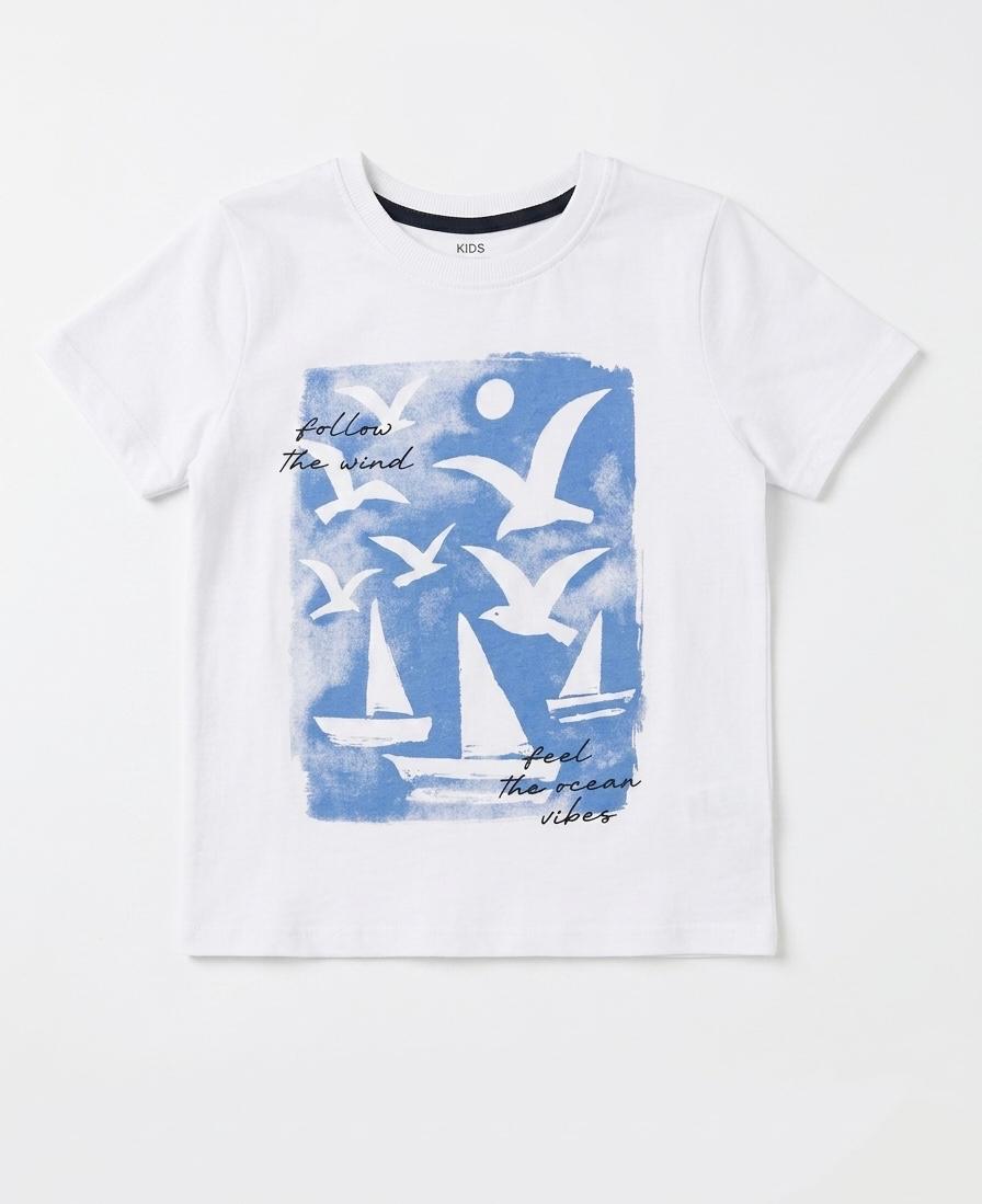 Kids "Ocean Vibes" Premium Cotton Graphic Tee – White